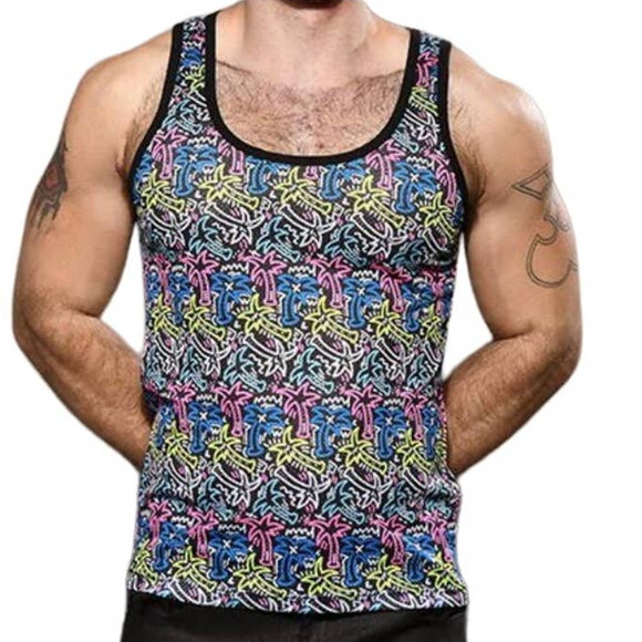 Andrew Christian Neon Palm Mesh Tank Large - Picture 4 of 9